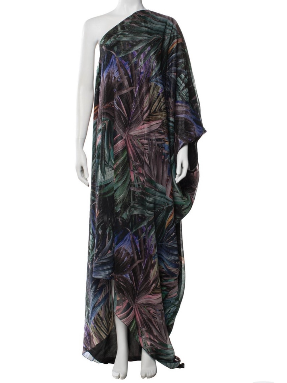 Halpern Printed One-Shoulder Long Dress – Size S (US 4)